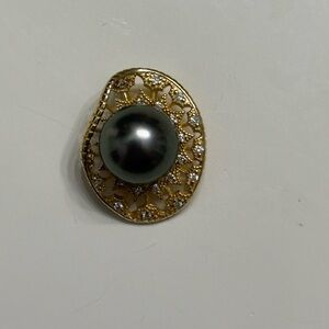 Black Tahitian Pearl On Sterling Silver Pendant With CZ